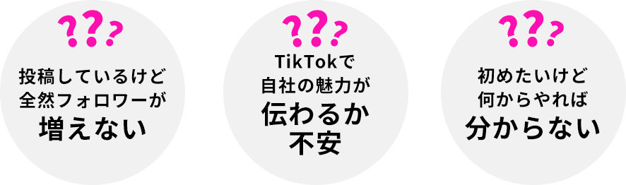 投稿しているけど全然フォロワーが増えない・TikTokで自社の魅力が伝わるか不安・初めたいけど何からやれば分からない